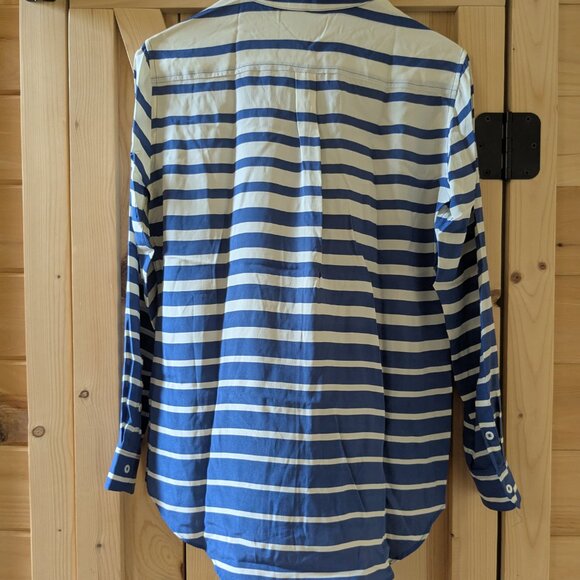 J. McLaughlin Bianca Button Up Blouse 100% Silk Long Sleeve Blue Striped Small - Picture 5 of 7
